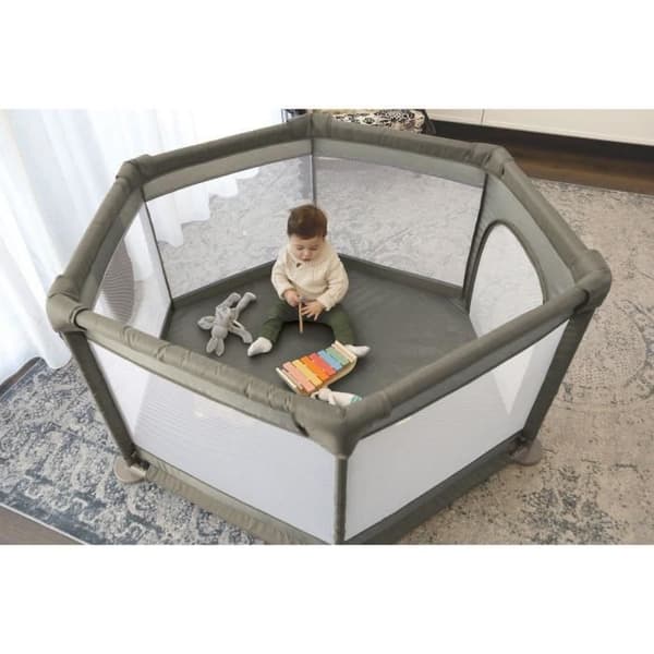 Explore Park - DREAMBABY - 6 sider med stofbund og polstret ramme - Ø 1,40 m - H 70 cm - Taupe