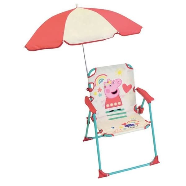 FUN HOUSE Peppa Pig Hopfällbar Campingstol med Parasoll - H.38,5 x B.38,5 x D.37,5 cm + Parasoll ø 65 cm - För barn