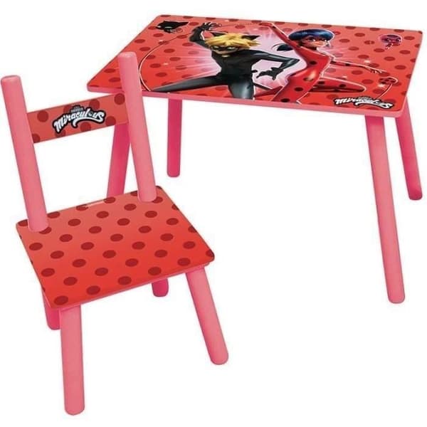 FUN HOUSE Mirakuløs Mariehøne Bord H 41,5 cm x B 61 cm x D 42 cm med en stol H 49,5 cm x B 31 cm x D 31,5 cm - Til børn