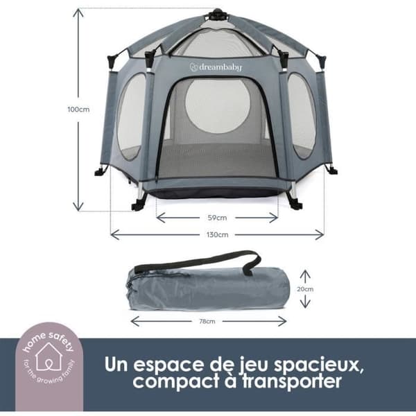 Pop-up eventyrpark - DREAMBABY - Stof med bærepose - UV-beskyttende overtræk (udendørs brug) - Ø 1,3 m - H1 m