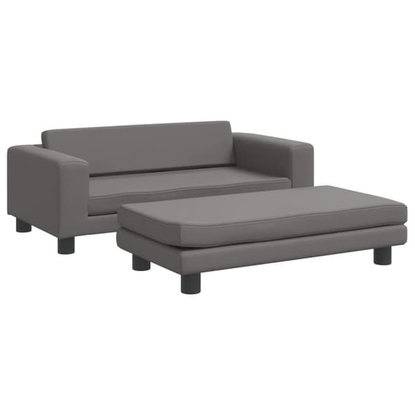 Barnsoffa med fotpall grå 100x50x30 cm konstläder