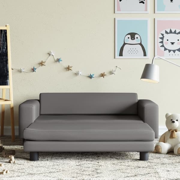 Barnsoffa med fotpall grå 100x50x30 cm konstläder