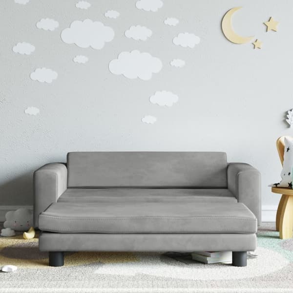 Barnsoffa med fotpall ljusgrå 100x50x30 cm sammet