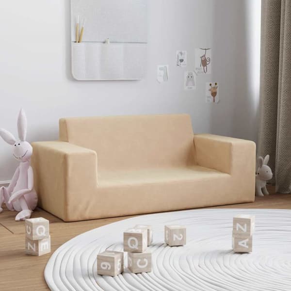 Barnsoffa 2-sits gräddvit mjuk plysch