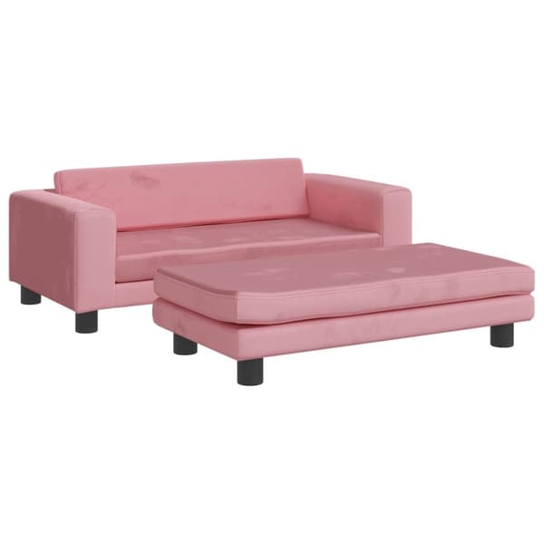 Barnsoffa med fotpall rosa 100x50x30 cm sammet