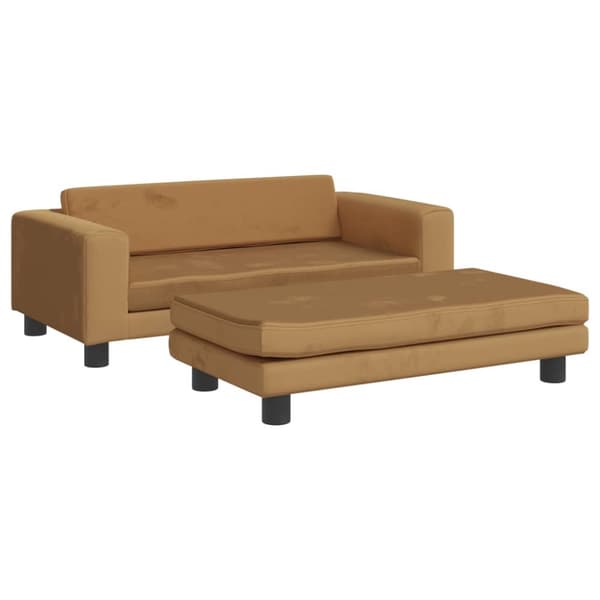 Barnsoffa med fotpall brun 100x50x30 cm sammet
