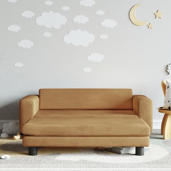Barnsoffa med fotpall brun 100x50x30 cm sammet