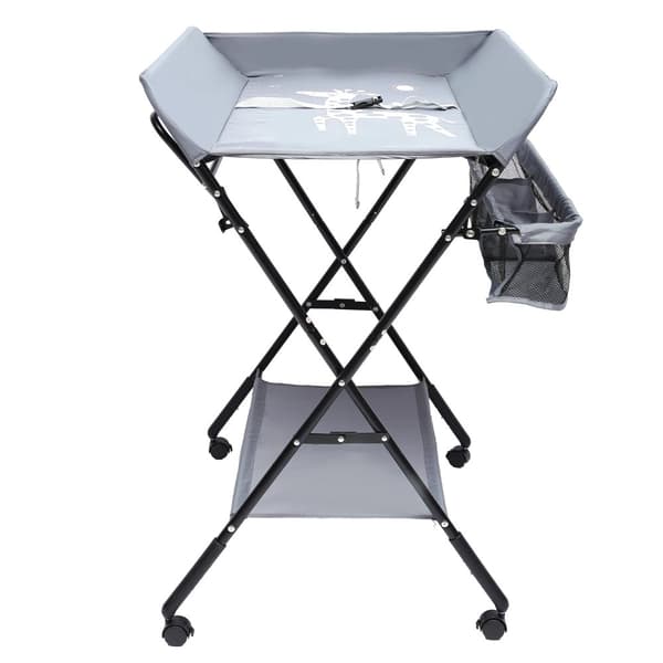Fällbart Skötbord för Baby, Gott om Förvaringsutrymme, Ergonomisk Design,Grå - med hjul