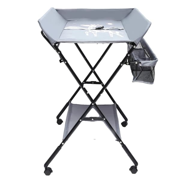 Fällbart Skötbord för Baby, Gott om Förvaringsutrymme, Ergonomisk Design,Grå - med hjul