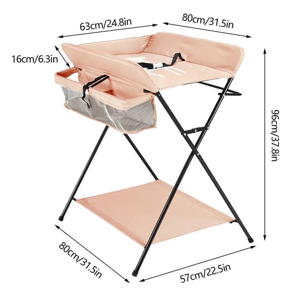 Skötbord, Fällbar Design, 3 Fack, Höjdjusterbar,Kaki