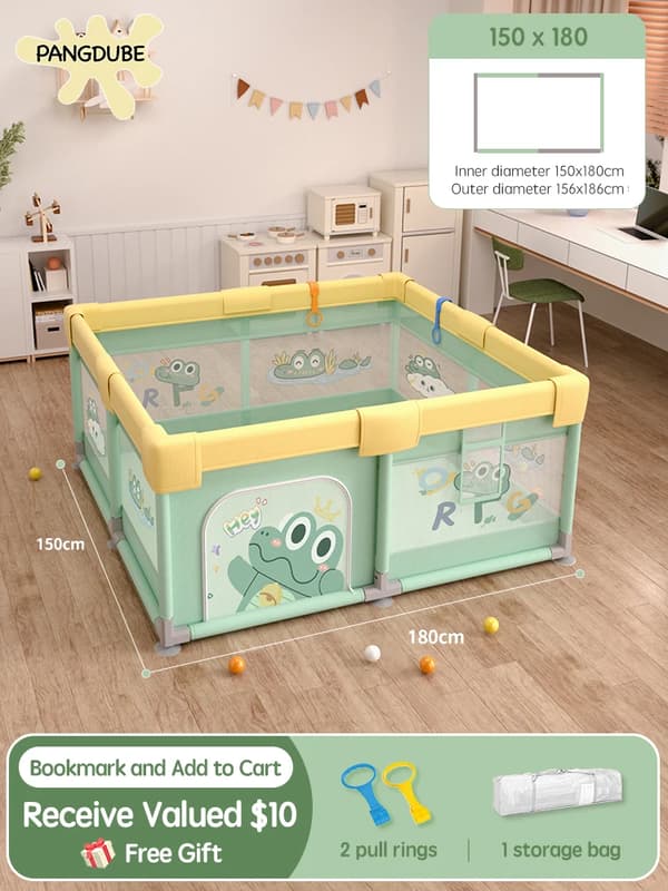 PANGDUBE Baby Playpen, Krokodil- och Panda-design, Flera storleksalternativ,Krokodil 150-180 cm