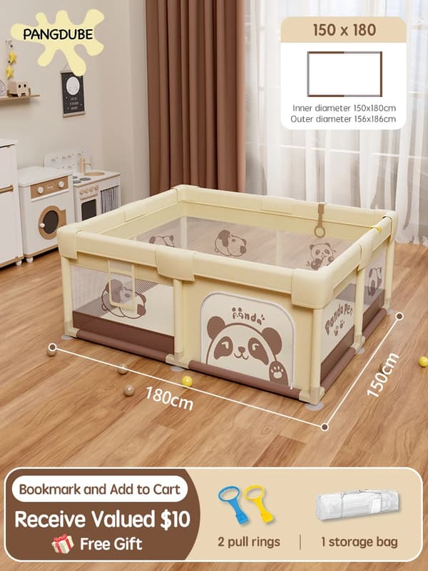 PANGDUBE Baby Playpen, Krokodil- och Panda-design, Flera storleksalternativ,Panda 150-180 cm