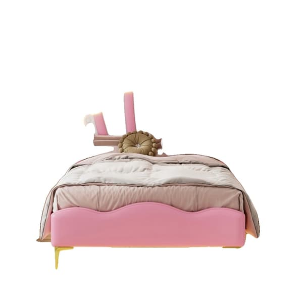 Børneseng, kroneformet design, LED-omgivelseslysstrimmel, Pink