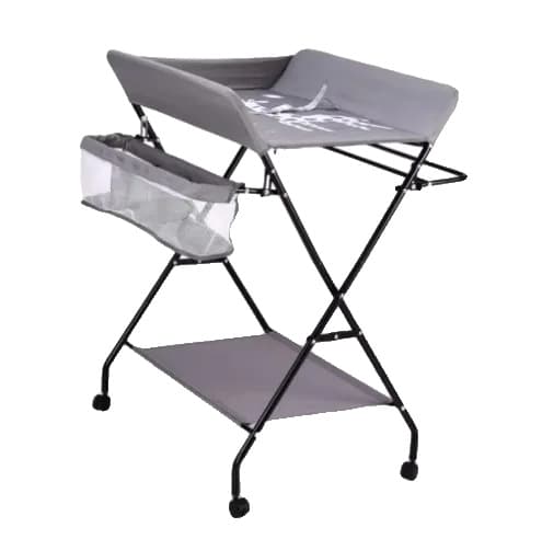 Bärbar Babyskötbord, Ergonomisk Design, Kompakt Fällbar,Grå med hjul