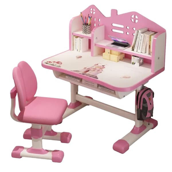 Studie skrivbordsstolset, justerbar höjd, med låda,Rosa