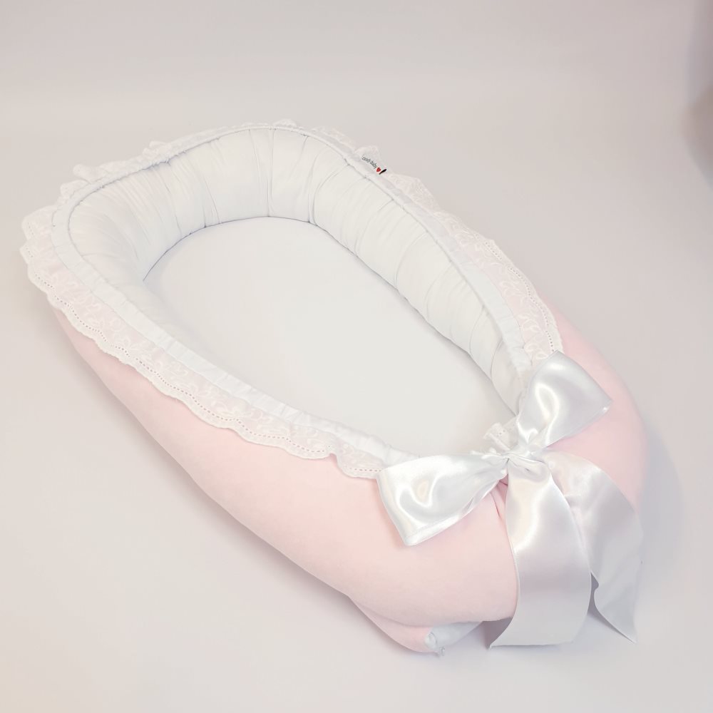 Babynest i sammet med spets, rosa