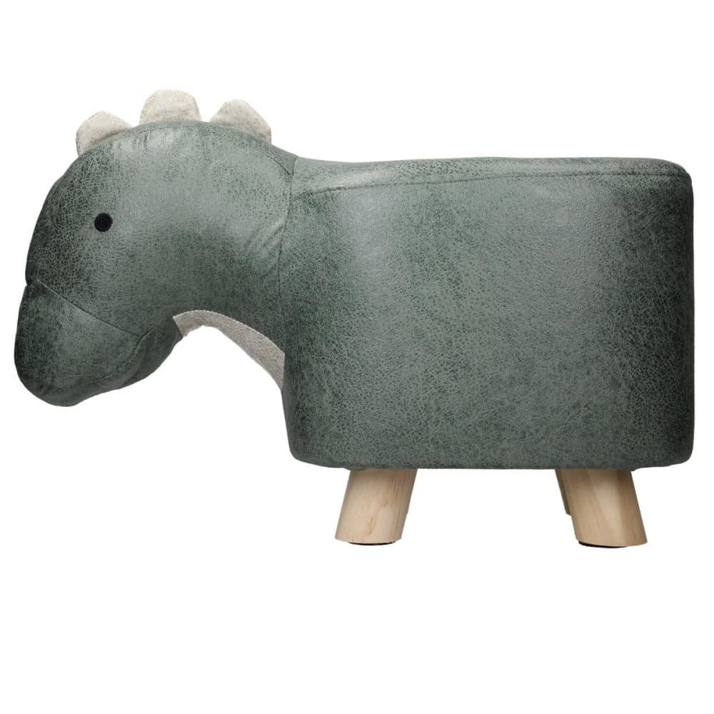 ECD Germany eläinten jakkara lapsille 51x25x35 cm dinosaurus tekonahka harmaa-vihreä massiivipuiset jalat - lasten jakkara pehmustettu penkki