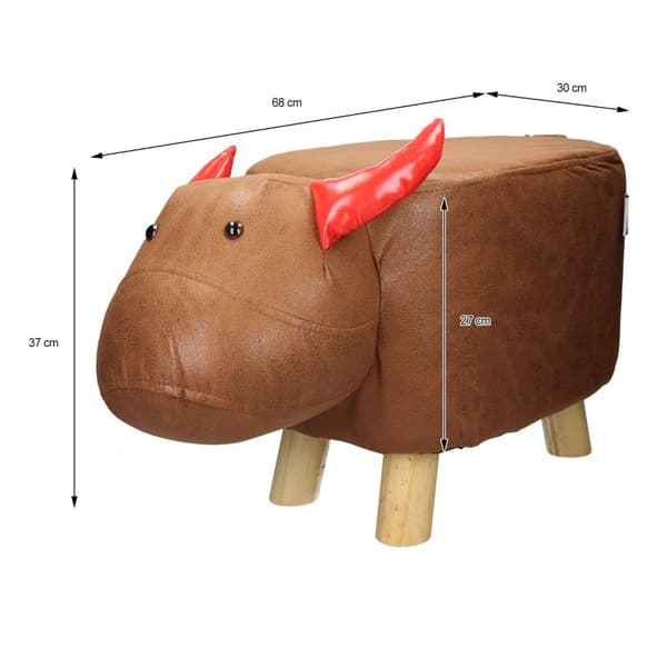 WOMO-DESIGN dyr skammel for børn kalv, 68 x 30 x 37 cm, kunstlæder, brun-rød, massivt træ ben, skamler dyr design sæde stol skammel fodstøtte