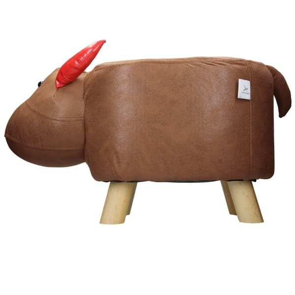 WOMO-DESIGN dyr skammel for børn kalv, 68 x 30 x 37 cm, kunstlæder, brun-rød, massivt træ ben, skamler dyr design sæde stol skammel fodstøtte