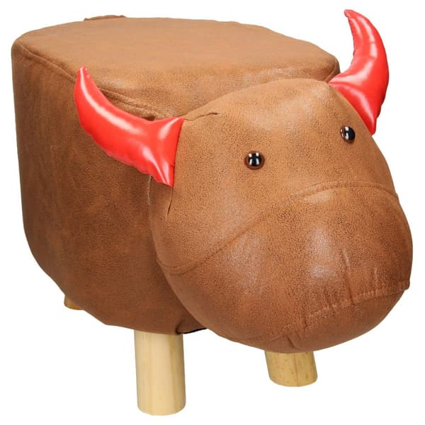 WOMO-DESIGN dyr skammel for børn kalv, 68 x 30 x 37 cm, kunstlæder, brun-rød, massivt træ ben, skamler dyr design sæde stol skammel fodstøtte