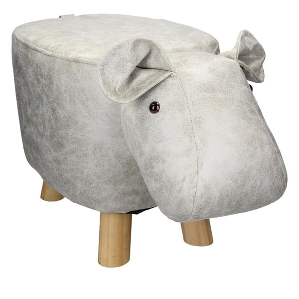 WOMO-DESIGN pehmustettu eläinten ulosteet lapsille virtahepo, 65 x 31 x 37 cm, synteettinen nahka, valkoinen-harmaa, massiivipuuta jalat, ulosteet