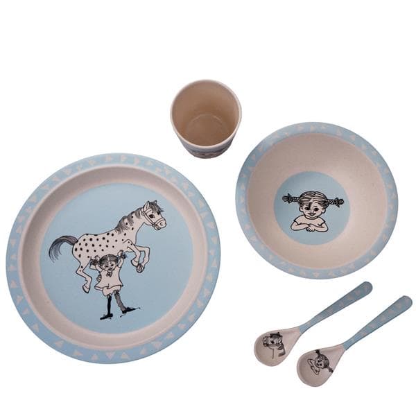 Barbo Toys - Pippi Bamboo Tableware, 5 pcs set, Blue