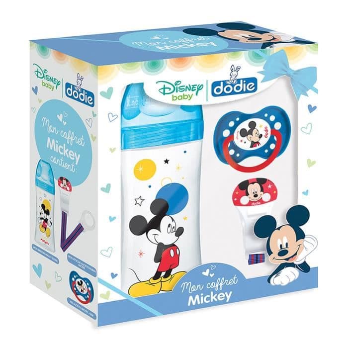 DODIE My Mickey Gavesæt (1 babyflaske + 330 ml blå, 1 anatomisk slikkepind + 18M, 1 nappeklips) - Disney Baby