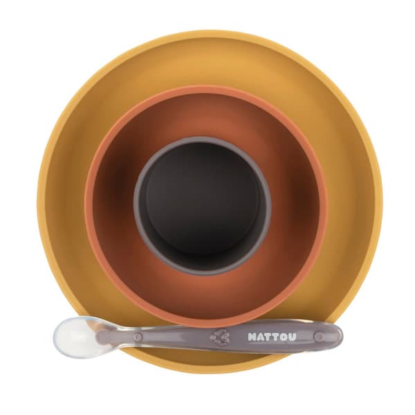 Nattou Soft Silicone Matset 4 delar, Senap/Terracotta