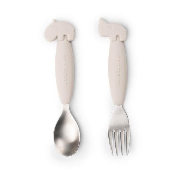 Done by Deer Easy-grip spoon and fork set Deer friends Sand