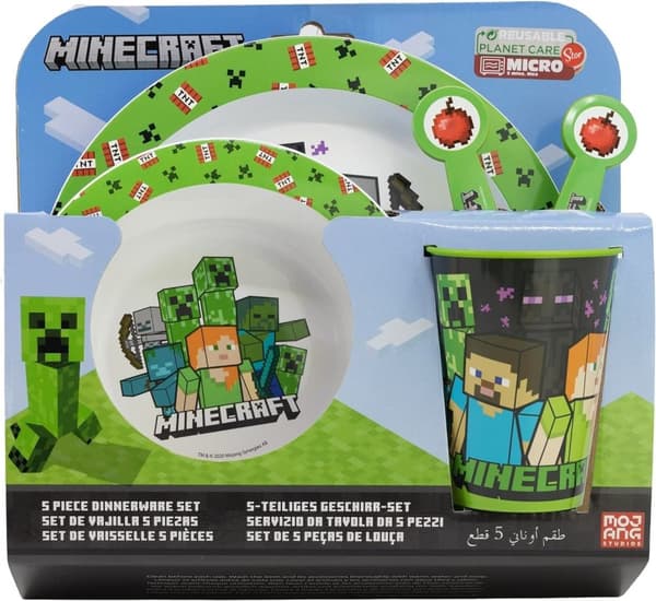 5-Pack Minecraft Dinnerware Set Med Tallrik Glas Skål Och Bestick.