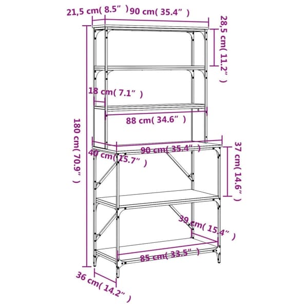 vidaXL Kökshylla 6 hyllplan grå sonoma 90x40x180 cm konstruerat trä