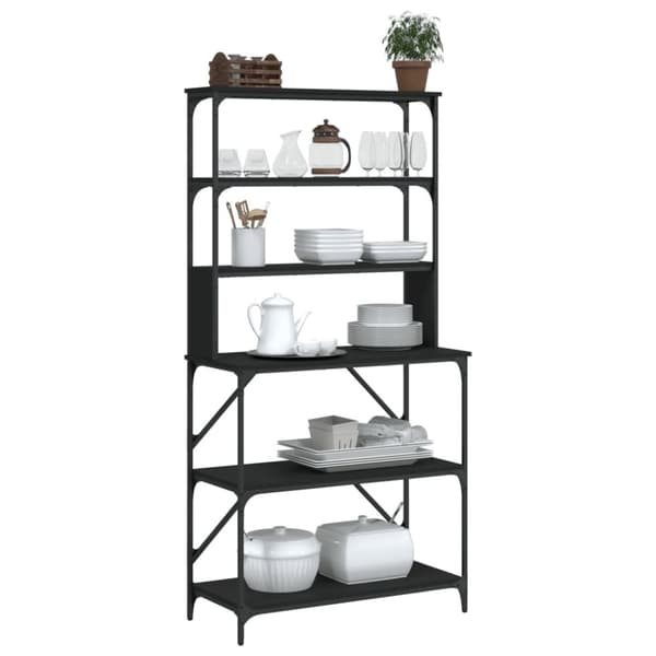vidaXL Bakehylle 6 hyller svart 90x40x180 cm konstruert tre