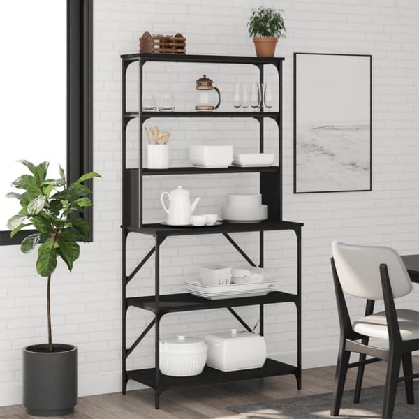 vidaXL Bakehylle 6 hyller svart 90x40x180 cm konstruert tre