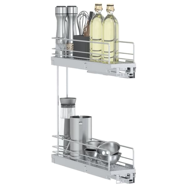 vidaXL Ulosvedettävä metallilankakori 2 tasoa hopea 47x12x56 cm
