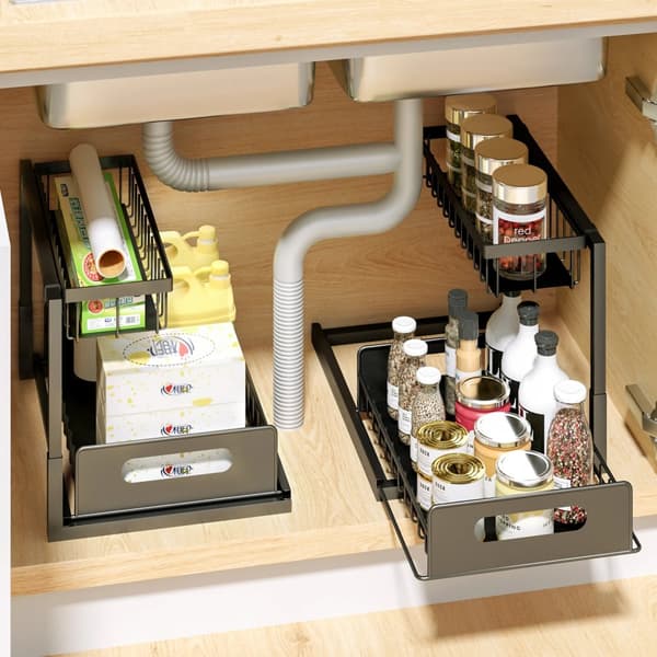 Under Sink Organizer, L-formet design, skydedrager adgang,sort, 2-niveau