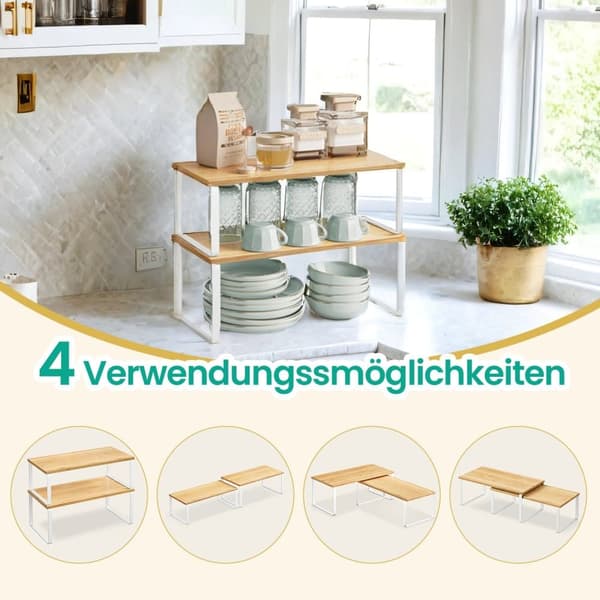 Krydderihylde, 2-delt sæt køkkenorganisator, 19.5x39.7x15.8 cm, Cloud White-Natural Beige