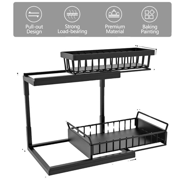 Under Sink Förvaringsorganisatör, 2-Nivå Design, Miljövänligt Material,svart