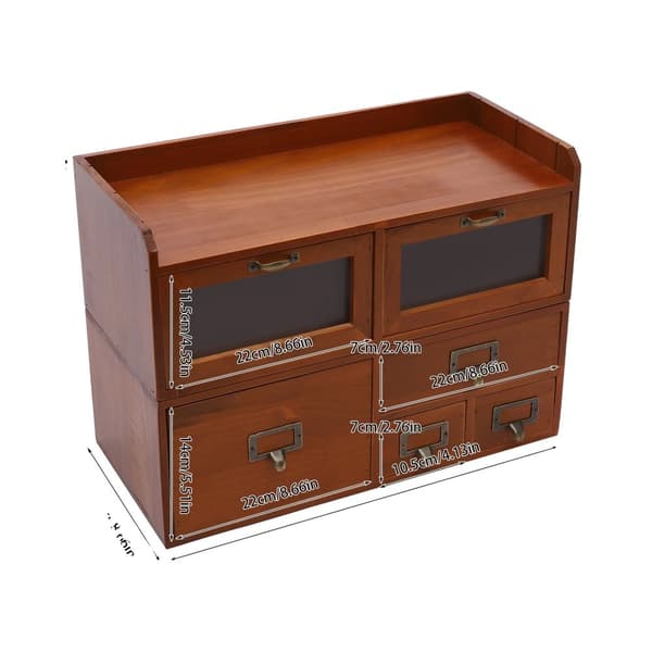 Skrivbordets organiseringsskåp, vintage design, 6 lådor för förvaring,Choklad
