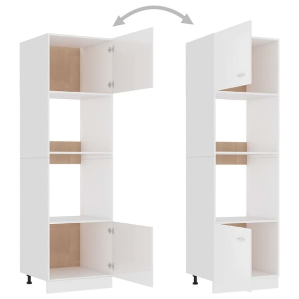 vidaXL Mikroaaltouunin kaappi korkeakiilto valk. 60x57x207cm lastulevy