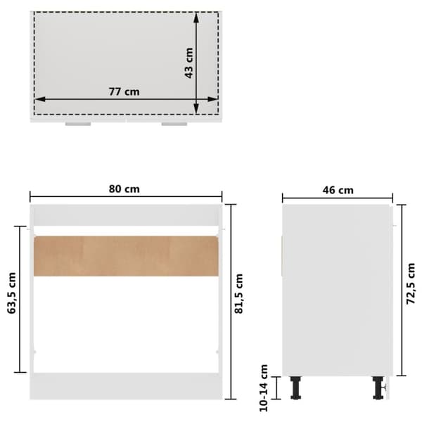 vidaXL Allaskaappi valkoinen 80x46x81,5 cm lastulevy