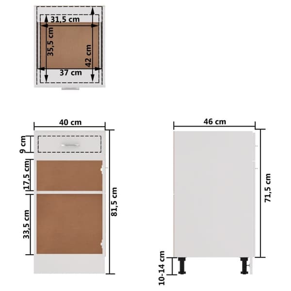 vidaXL Alalipastokaappi valkoinen 40x46x81,5 cm lastulevy