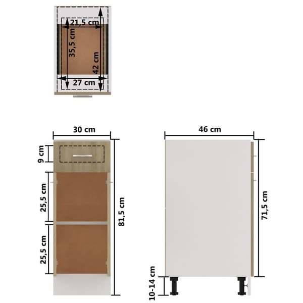 vidaXL Alalipastokaappi Sonoma-tammi 30x46x81,5 cm lastulevy
