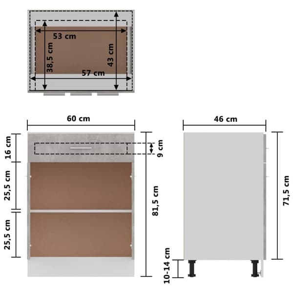 vidaXL Alalipastokaappi betoninharmaa 60x46x81,5 cm lastulevy
