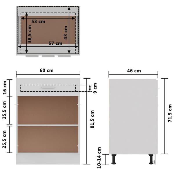 vidaXL skuffeunderskab 60x46x81,5 cm spånplader hvid