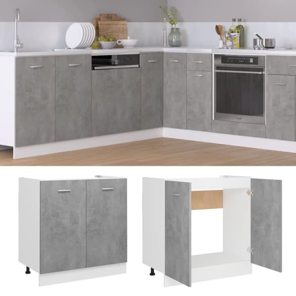 vidaXL Underskåp för diskho betonggrå 80x46x81,5 cm spånskiva