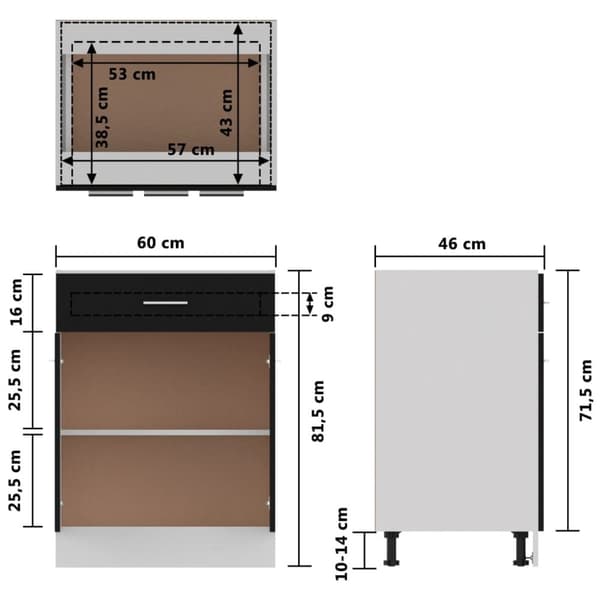 vidaXL Bunnskap med skuff svart 60x46x81,5 cm sponplate