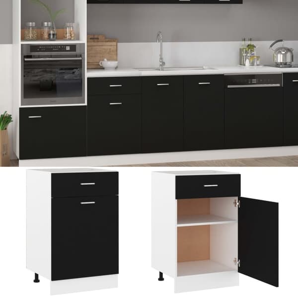 vidaXL Bunnskap med skuff svart 50x46x81,5 cm sponplate