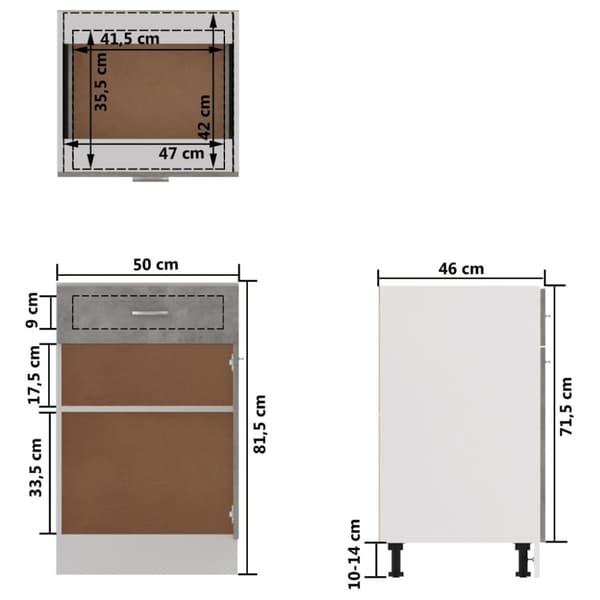 vidaXL skuffeunderskab 50x46x81,5 cm spånplade betongrå