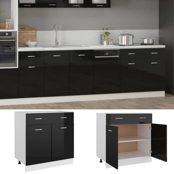 vidaXL skuffeunderskab 80x46x81,5 cm spånplade sort højglans
