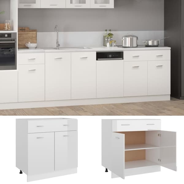 vidaXL Alalipastokaappi korkeakiilto valkoinen 80x46x81,5 cm lastulevy